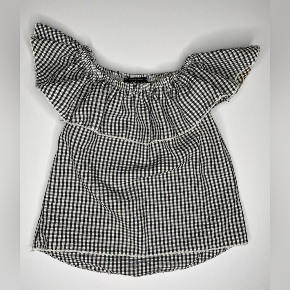Little girl checked gingham ruffle shirt